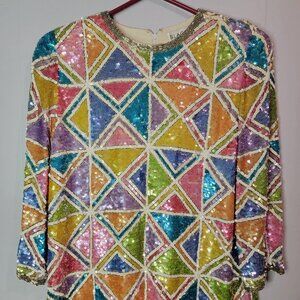 Black Tie Oleg Cassini Colorful Sequin Dress/Shirt